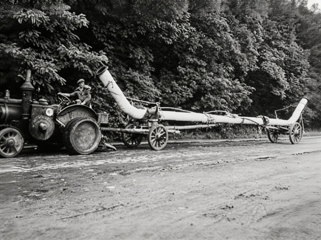 Transport des ersten Saaledükers der Rhön-Maintal-Gruppe im Jahr 1936 bei Poppenhausen in Unterfranken